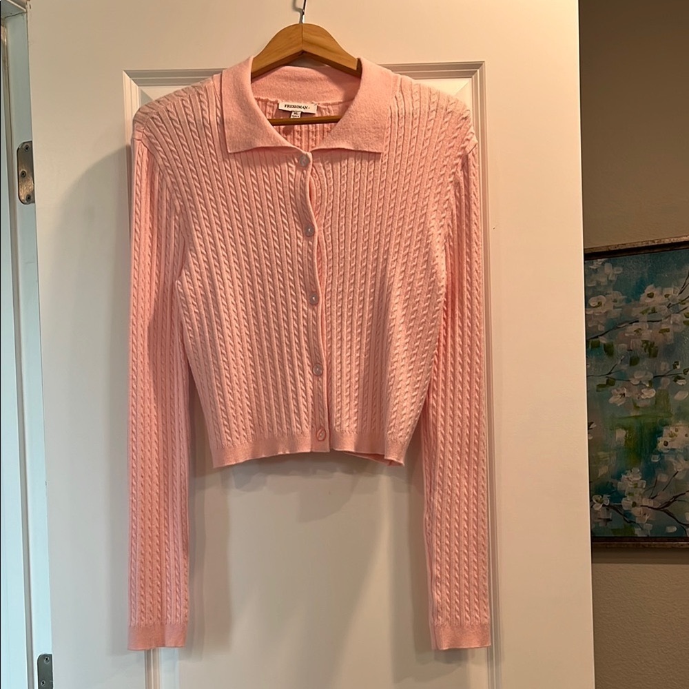 Pink Cropped Cardigan Sweater